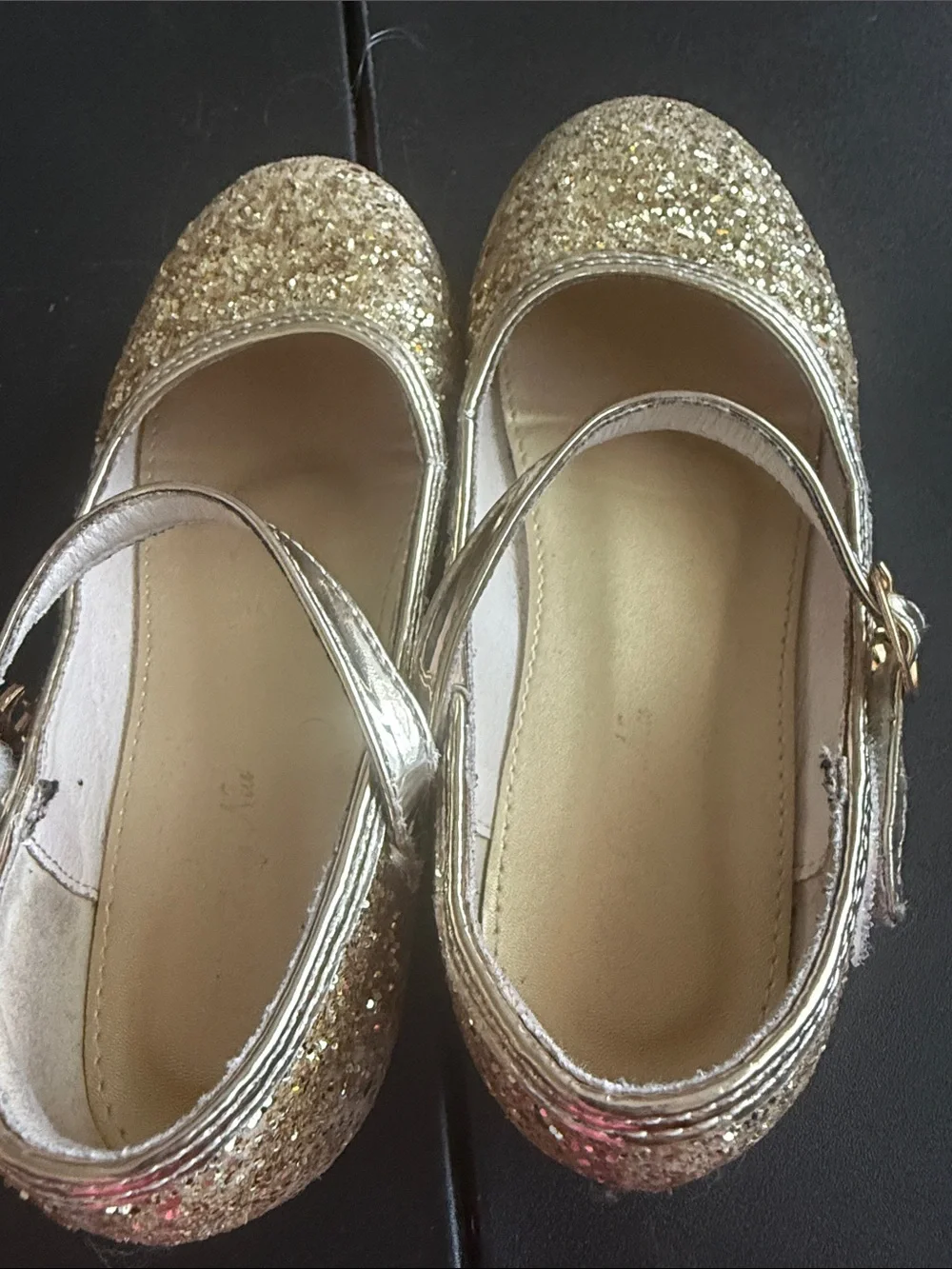 Girls' Gold Glitter Mary Jane Shoes with Strap